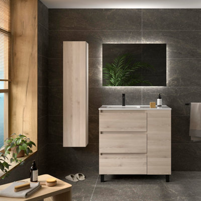 B&Q -  Bequia Plus 3C Vanity Unit 90Cm Natural Basin Ceramic Left Tap 1P