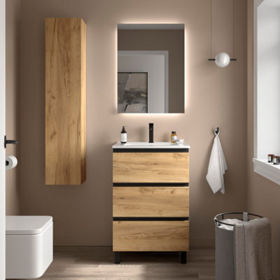 B&Q -  Bequia Metal 3C Vanity Unit 60Cm Oak Basin Ceramic