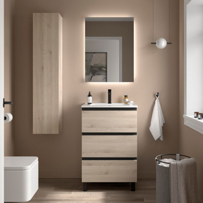 B&Q -  Bequia Metal 3C Vanity Unit 60Cm Natural Basin Ceramic