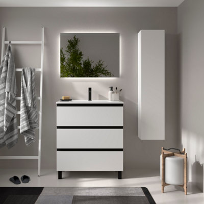 B&Q -  Bequia Metal 3C Vanity Unit 80Cm Matt White Basin Ceramic