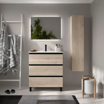 B&Q -  Bequia Metal 3C Vanity Unit 80Cm Natural Basin Ceramic