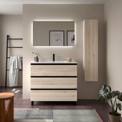 B&Q -  Bequia Metal 3C Vanity Unit 100Cm Natural Basin Ceramic