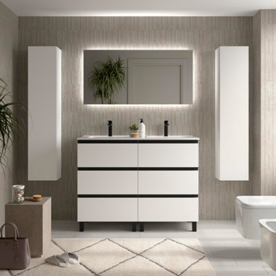 B&Q -  Bequia Metal 3C Vanity Unit 120Cm Matt White Basin Ceramic