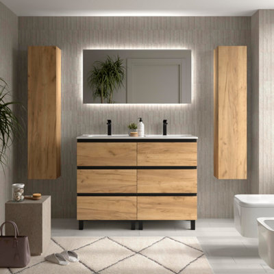 B&Q -  Bequia Metal 3C Vanity Unit 120Cm Oak Basin Ceramic