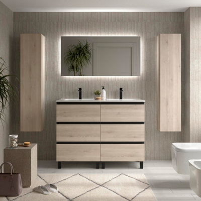 B&Q -  Bequia Metal 3C Vanity Unit 120Cm Natural Basin Ceramic