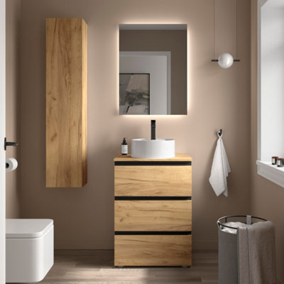 B&Q -  Bequia Metal 3C Vanity Unit 60Cm Oak Worktop Basin Ceramic