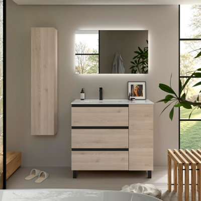B&Q -  Bequia Plus Metal 3C Vanity Unit 90Cm Natural Basin Ceramic Left Tap 1P