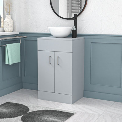 B&Q -  Matte Grey 500mm Bathroom Doors Vanity Unit Round Ceramic Basin
