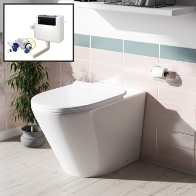 Nes Home Elliss Round Back To Wall Rimless Toilet Pan With Soft Close Seat + Wras Approved Concealed Cistern from B&Q