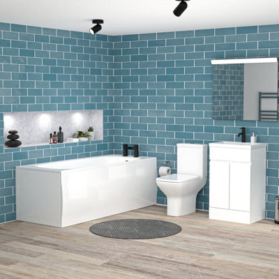 Nes Home Alaska 1700mm Round Bath,500mm Basin VanityClose Coupled Toilet from B&Q