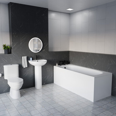 Nes Home White 500mm Round Slim Edge Pedestal Basin Toilet Bath & Front Panel from B&Q