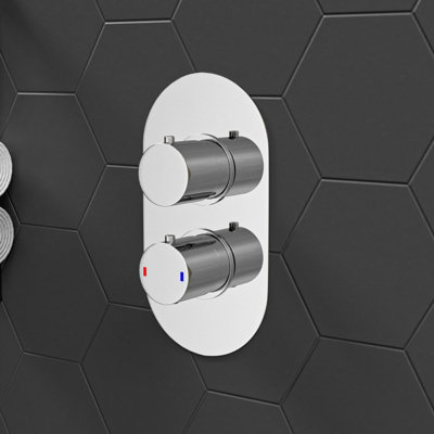 Nes Home Modern Chrome Round 2-Way Concealed Thermostatic Shower Mixer Valve - Image 3