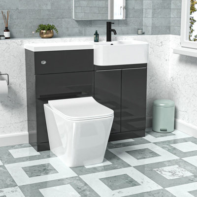 B&Q -  1000mm Right Hand Anthracite Basin Vanity Wc Unit Square Btw Toilet