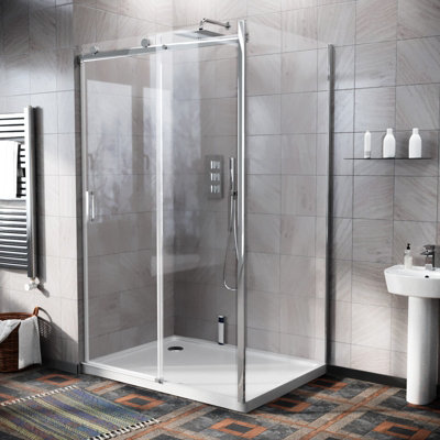 Nes Home Hardwick 1000mm X 800mm Frameless Sliding Shower Door Enclosure Tempered Glass from B&Q