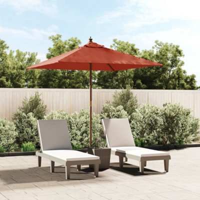 B&Q -  Garden Parasol With Wooden Pole Terracotta 198X198X231 Cm