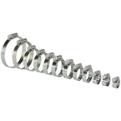 85 Pc Zinc Plated Hose Clip Assortment - 8 to 57mm - External Pressed Threads