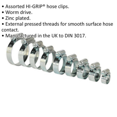 85 Pc Zinc Plated Hose Clip Assortment - 9.5 to 55mm - External Pressed Threads