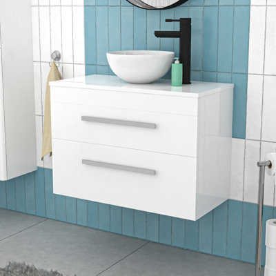B&Q -  800mm Wall Hung Drawers Cabinet With Countertop Basin And Worktop