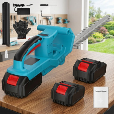  - 21V Cordless Hedge Trimmer Electric Tree Cutter Pruner 51Cm Dual Battery Lightweight Blue