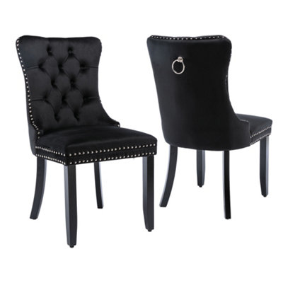Urban Meuble Set Of 2 Upholstered Velvet Dining Chairs With Solid Wood Legs Black
