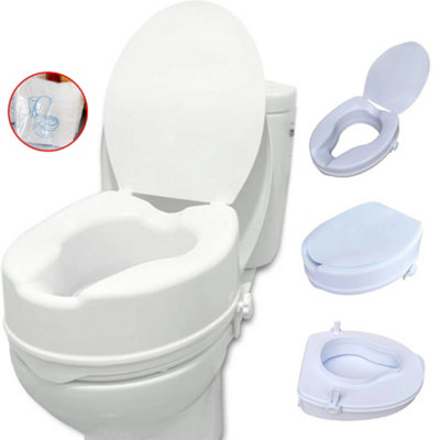 Raised Toilet Seat With Lid 4"Toilet Seat Riser For Elderly& Disabled Adult from B&Q