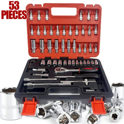 53Pcs/set Flexible Socket Kit 1/4" Ratchet Wrench Drive Car Repairing Tools Uk from B&Q
