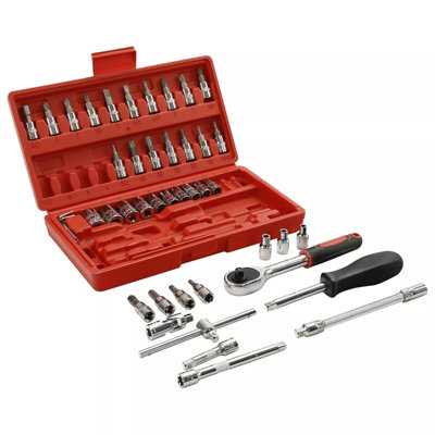 B&Q Ratchet Wrench Hand Repair Kit Socket Tool Set For Auto Car Repairing-46Pcs