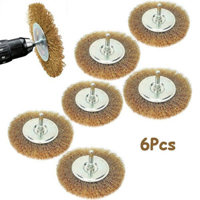 6Pcs 4" 100mm Flat Wire Wheel Drill Rotary Brush Paint Rust Removal 1/4 Shank Uk from B&Q