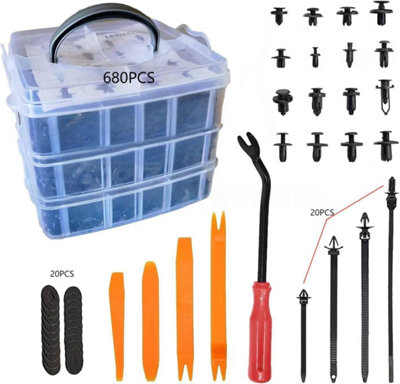 725Pcs Plastic Car Body Push Pin Rivet Fastener Trim Moulding Assortment Clips from B&Q