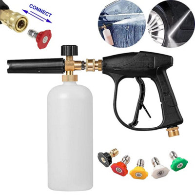 Pressure Washer Snow Foam Cannon Lance Gun 1/4" Quick Release Bottle + 5 Nozzles from B&Q