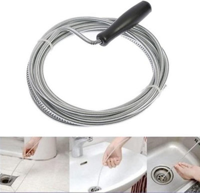 9.8Ft Long Drain Unblocker Cleaner Waste Pipe Plunger Sink Snake Toilet Flexible from B&Q