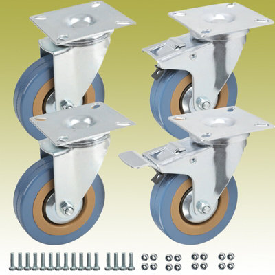4 X Heavy Duty 75mm Pu Swivel Castor Wheel 360Kg Trolley Furniture Caster from B&Q