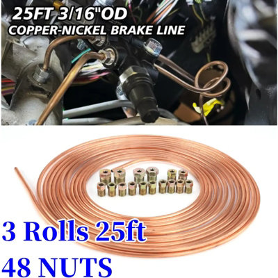 3X 25Ft Copper Nickel Brake Pipe Hose Line Tube Roll 3/16'' Tubing 48 Nuts from B&Q