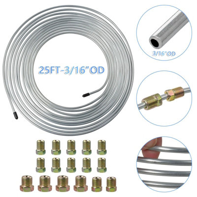 Silver 3X 25Ft Steel Zinc Kunifer Brake Line Pipe Roll 3/16'' Tubing 48 Nuts from B&Q