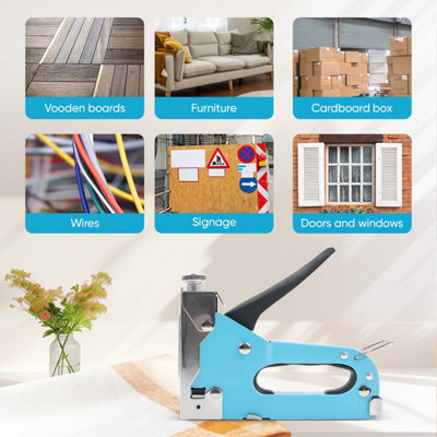 Hand Tool Staple Gun Heavy Duty Stapler Tacker Upholstery Nail Gun 3000X Staples from B&Q