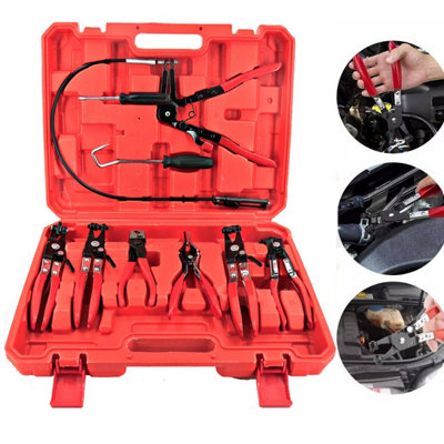 Automotive Flexible Hose Clamp Clip Pliers Kit Swivel Jaw Flat Angled Band Tool from B&Q