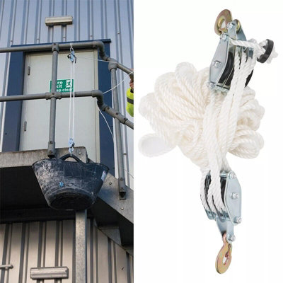 Rope Hoist Pulley Block-Tackle Winch Puller Lifting Pulley Hook With 20M Rope from B&Q