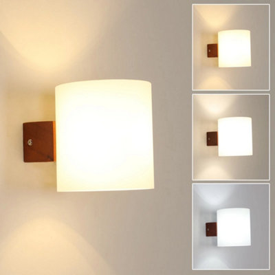 Indoor Wall Light Wood Wall Lamp 3000K 4500K 6500K Glass Wall Lamp Bedroom from B&Q