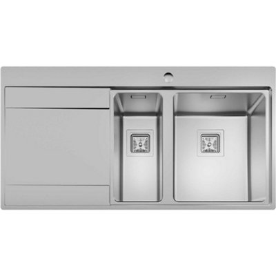 Stainless Steel Kitchen Sink 1.5 Bowl Lh Drainer Modern Inset Strainer Waste from B&Q
