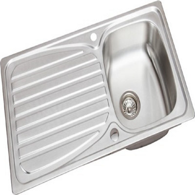  - Stainless Steel Inset Kitchen Sink Single 1 Bowl Reversible Drainer Free Waste