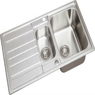  - Stainless Steel 1.5 Bowl Kitchen Sink Reversible Modern Drainer Basket Wastes