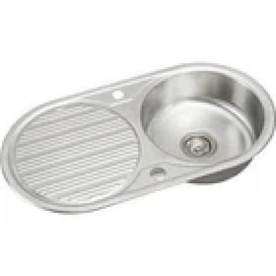  - Stainless Steel Inset Round Kitchen Sink Single Bowl Reversible Drainer Waste