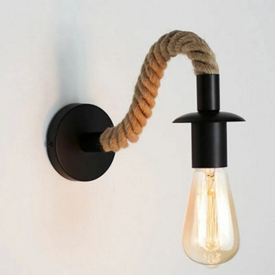 2Pcs Industrial Wall Light Sconce Fixture Hemp Rope Retro Wall Lamp Bedroom E27 from B&Q