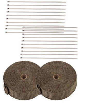 30M Titanium Gold Heat Wrap Tape Exhaust Insulating Downpipe Manifold 20 Ties from B&Q