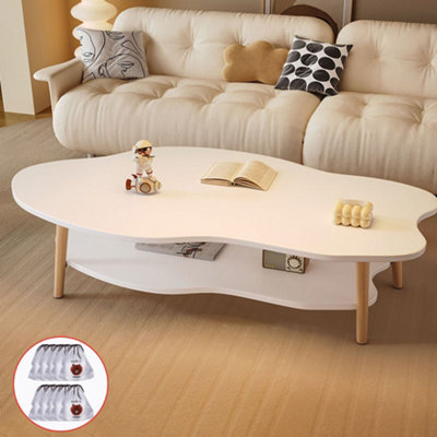 2 Layer Coffee Table Cloud Tea Table Modern Living Room Desk W/ Storage Shelf Uk