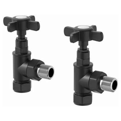 Traditional Crosshead Angled Heated Towel Rail Radiator Valves Pair Black from B&Q