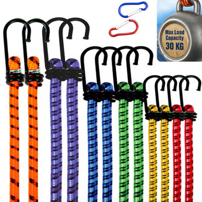Heavy Duty 12X Elastic Bungee Cords Hooks Multi-Purpose Luggage StrapsMix Size from B&Q