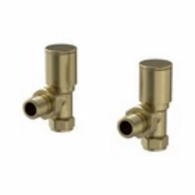  - Bathroom Radiator Valves Brushed Brass Angled Straight Manual Thermostatic 15mm