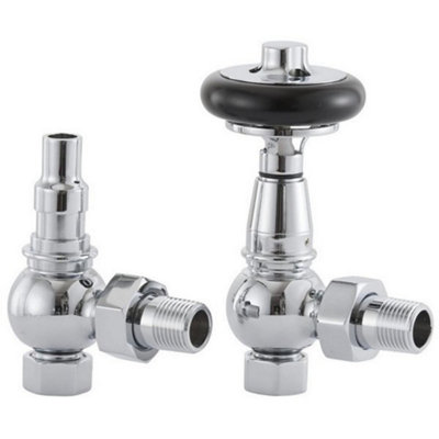 Arroll Wooden Head Thermostatic Radiator Valve & Lockshield Chrome from B&Q