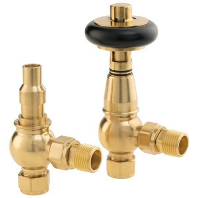 Arroll Wooden Head Thermostatic Radiator Valve & Lockshield Antique Brass from B&Q